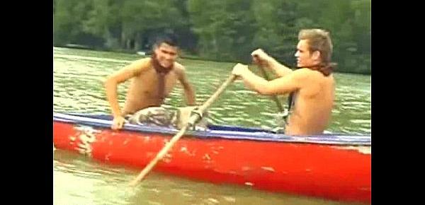  Hot boys rowing in a boat and fucking on the beach